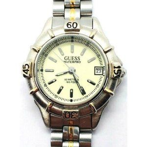 1996 Guess Waterpro Quartz Date two tone Women's Watch - New Battery